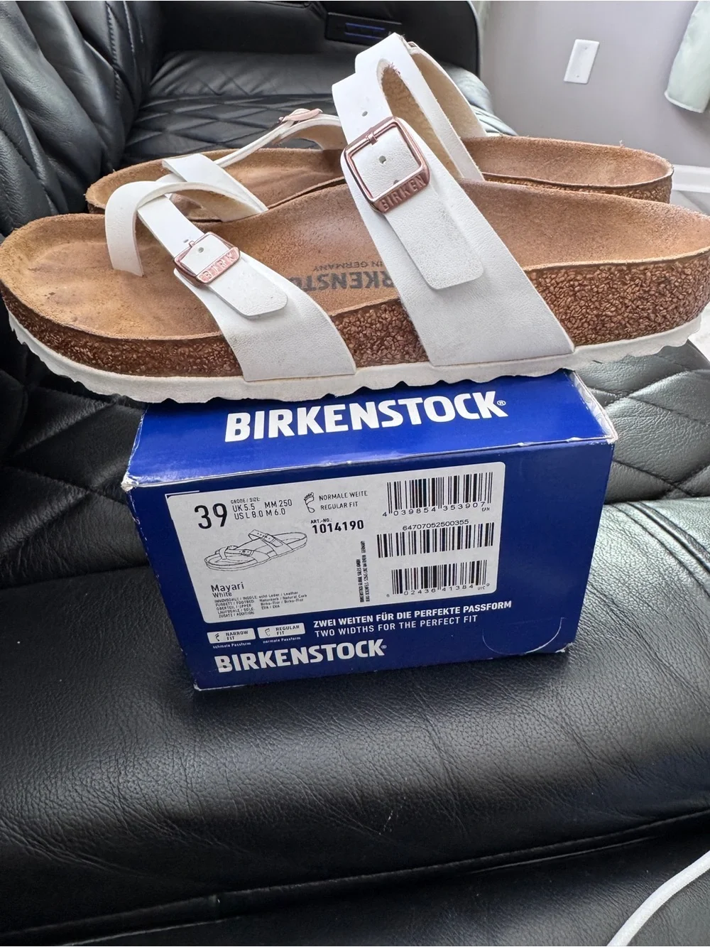 Birkenstock White Mayari Sandals with Rose Gold Buckles